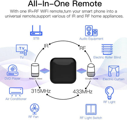 Wifi RF IR Universal Remote Controller TV Air Conditioning Smart Home Blaster Infrared RF Appliances Tuya/Smart Life App,Voice Control Alexa Google Home